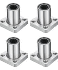 Pro Grade Lmk8Uu Linear Ball Bearings with 8Mm Bore and 15Mm Outer Diameter in a pack of four, featuring sturdy square flange bases.