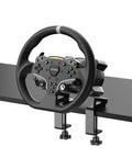 R3 Direct Drive Steering Wheel And Pedals Kit For Xbox And PC, 3.9 Nm Wheelbase mounted on desk with clamp.