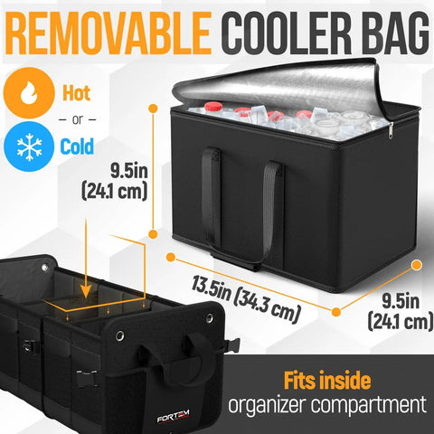 Trunk Organizer With Cooler For SUV And Car, Collapsible Multi Compartment Storage Box With Non Slip Bottom And Straps, Durable 1680D Oxford Cloth