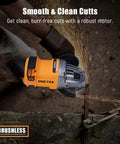 Cordless Four And One Half Inch Angle Grinder With Brushless Motor 8000 RPM cutting metal with sparks flying