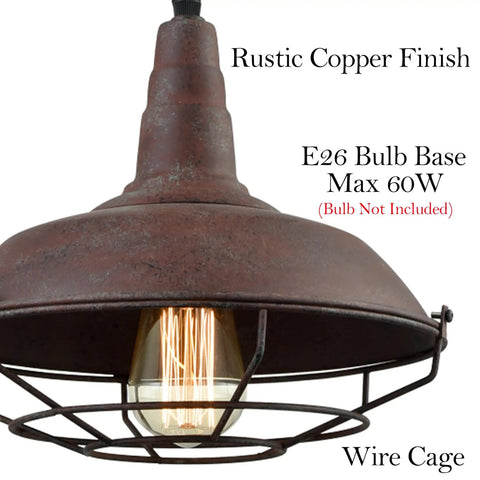 Industrial Plug In Pendant Light Barn Style Hanging Lamp With Wire Cage Rustic Copper Finish ETL Listed Swag Light Fixture