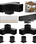Heavy Duty Pergola Kit With 3 Way Corner Brackets DIY Gazebo Hardware Kit displayed with screws and installed pergola view
