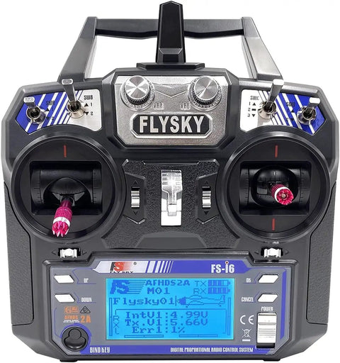 Six Channel 2.4GHz AFHDS 2A RC Transmitter with display and controls for Fixed Wing Glider Quad Helicopter Car and Boat