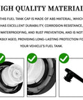 Gas Cap Fuel Cap Cover Replacement For Jeep Wrangler Grand Cherokee Compass Patriot Ram Charger Challenger Durango Easy Install ABS Plastic Oil Resistant Waterproof shown in sections highlighting features.