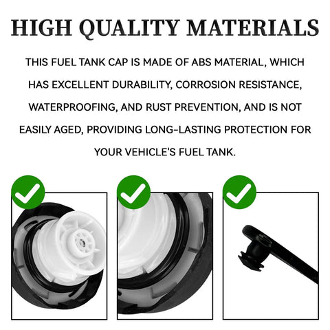 Gas Cap Fuel Cap Cover Replacement For Jeep Wrangler Grand Cherokee Compass Patriot Ram Charger Challenger Durango Easy Install ABS Plastic Oil Resistant Waterproof shown in sections highlighting features.