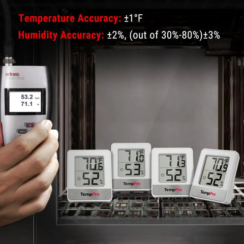 3 Pack Digital Hygrometer Kit With Indoor Outdoor Temperature And Humidity Monitor showing readings and face icon comfort indicator.