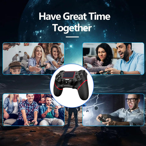 Wireless PS4 Controller For PS4 Pro Slim And Windows PC With 3.5mm Audio Jack Touch Pad Six Axis Motion shown with gamers