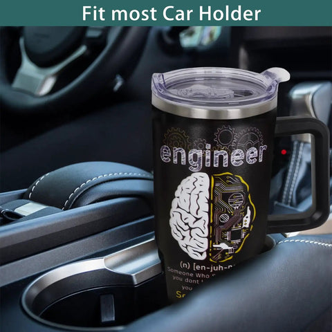 40 Oz Tumbler With Handle And Straw Engineer Gifts For Men And Students, brain gear design, in car holder