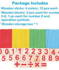 Counting Number Blocks And Wooden Sticks Kit For Kids Learning with colorful rods showing numbers and math symbols