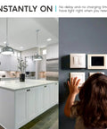 Child in kitchen turning on light switch, showcasing Dope Bright A19 LED Bulbs 100W Equivalent Dimmable 5000K Bright White Lighting.
