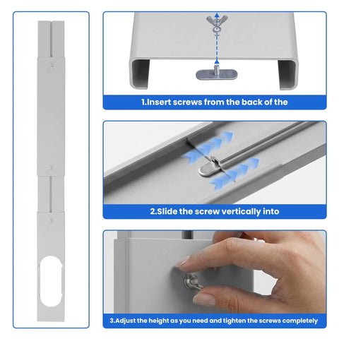 Portable Air Conditioner Window Vent Kit With 5.9 Inch Exhaust Hose, 59 Inch Length, Adjustable Seal, installation instructions.