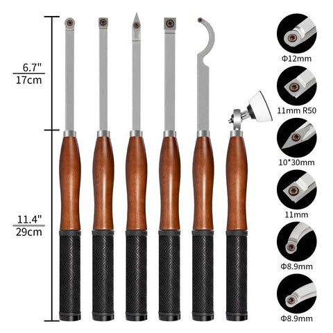 Carbide Wood Lathe Tool Set With Bowl Sander Six Piece 18 Inch Pro Lathe Tools In Wooden Box Including Swan Neck Hollower