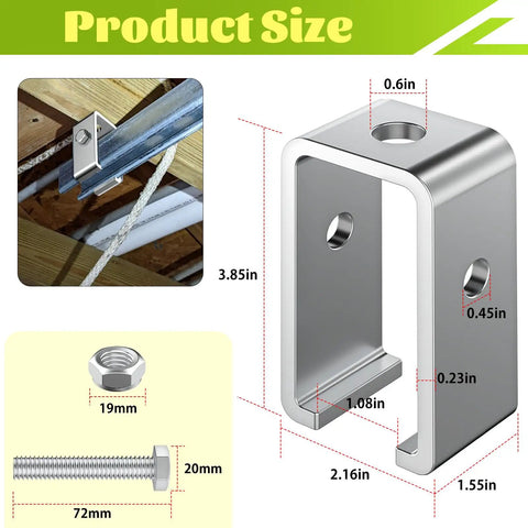10 Pack Heavy Duty Galvanized Steel Strut Channel Hanger Bracket 0.23 Inch Thick Plate 1200 Lbs Load Capacity U-Shape Design product size specifications