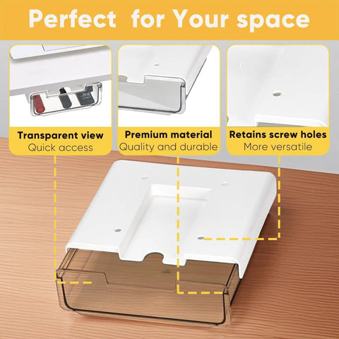 Super Sleek 2 Pack Under Desk Pull Out Storage Drawers Clear Acrylic Drawer Slides showing transparent view and premium material.