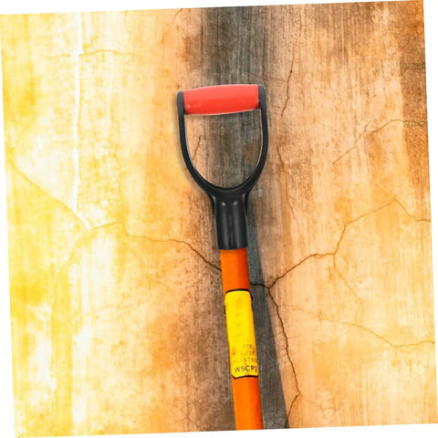 Close-up of ergonomic D-shaped plastic spade handle on shovel, Two Pack Plastic D Shaped Spade Handle Replacement For Shovels.