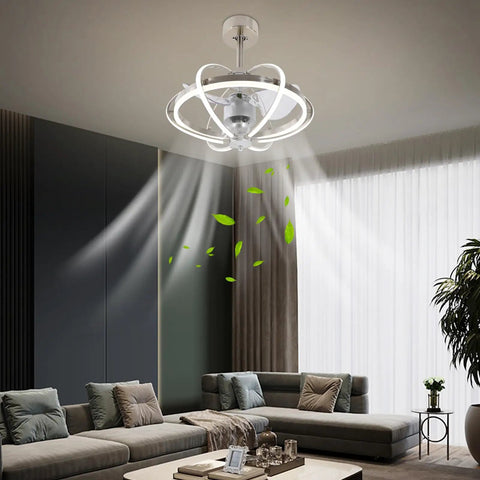 EDUJUAN Ceiling Fan Light with Remote, 3 Blades DC Motor, 3 Color, 22W for in modern living room design with soft lighting.