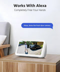 Smart display showing camera feed from Solar Wireless Security Camera Kit For Outdoor Home Surveillance with Alexa control.