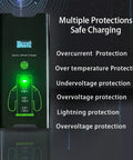 Travel Ready Portable Level 2 EV Charger 16 Amp 32 Amp Fast Home Charging Station IP65 Waterproof Cable For European Standard EVs Charge Faster Anywhere You Plug In with safety features displayed.