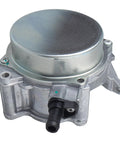 Brake vacuum pump for 2.0T engine, front view, silver metal housing with black hose port
