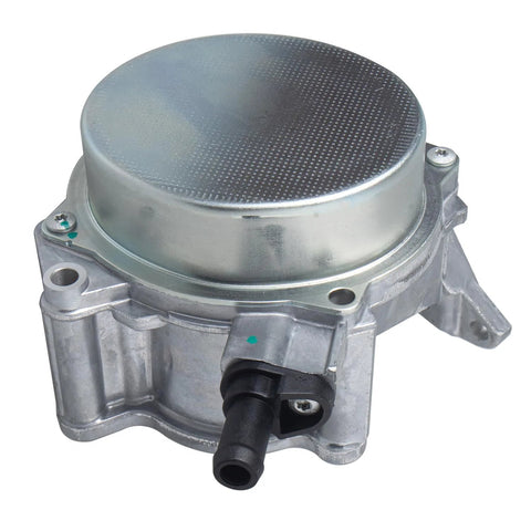 Brake vacuum pump for 2.0T engine, front view, silver metal housing with black hose port