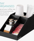 Coffee Station Organizer With 4 Compartments Perfect For Storing Coffee Pods Sugar Creamer Stirrers And Tea Bags