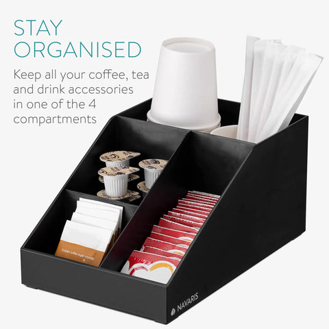 Coffee Station Organizer With 4 Compartments Perfect For Storing Coffee Pods Sugar Creamer Stirrers And Tea Bags