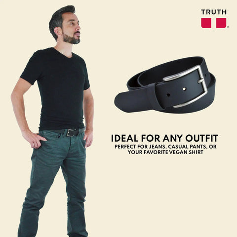 Vegan Men's Belt For Work And Everyday Wear, Built To Last Durable Classic Black Belt For Jeans And Pants, Timeless Style In Black Or Brown, Everyday Comfort And Tough Build, Size 38