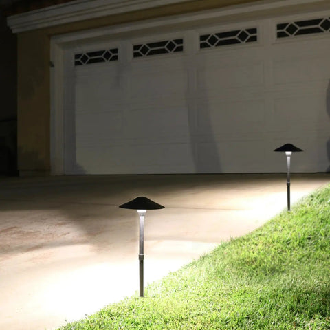 Low Voltage 12V 3W Landscape Path Lights Warm White Waterproof Outdoor Replaceable G4 LED Bulb Black 2 Pack illuminating driveway