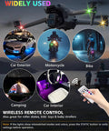 Upgraded 4 Pack Wireless LED Strobe Lights used on car, motorcycle, and bike with remote control for RGB mood lighting