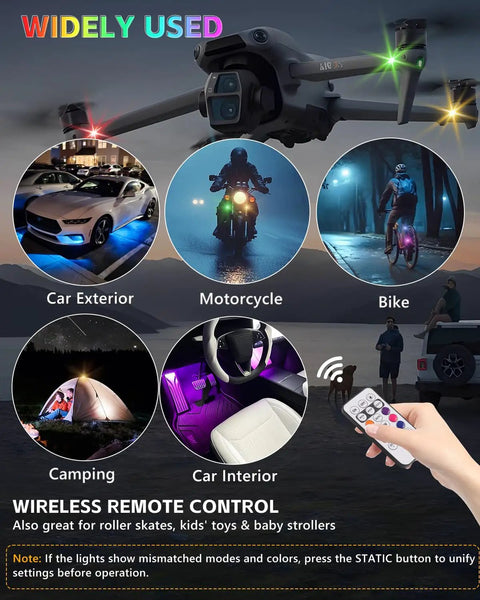 Upgraded 4 Pack Wireless LED Strobe Lights used on car, motorcycle, and bike with remote control for RGB mood lighting