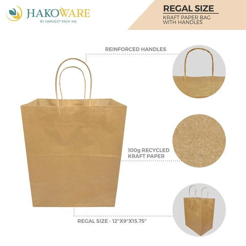Kraft Paper Bag Regal Size 12 By 9 By 15.75 Inches, Eco Friendly Recyclable Biodegradable Carry And Gift Bags, Sturdy Durable For Storage And Transport, 200 Count