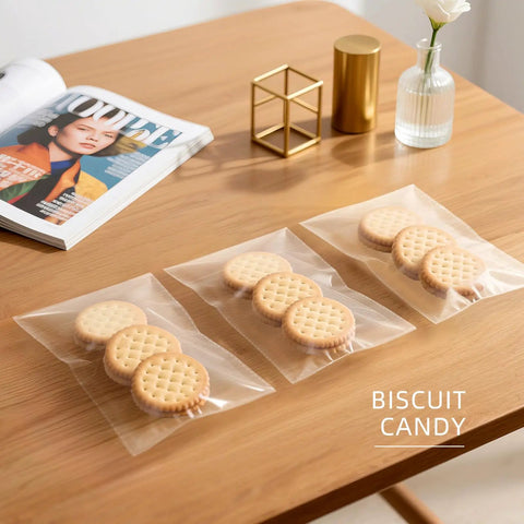 Self Sealing Clear 6 By 9 Inch Cellophane Bags Pack Of 200 For Cookies Snacks Bakery Gifts Envelopes Small Parts With Resealable Adhesive And Scalloped Edges For Easy Grab-And-Go Packaging, with cookies