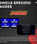 All New Touch Screen OBD2 Code Reader With Digital Gauges And Trip Computer displaying X-Gauge vehicle options on screen.