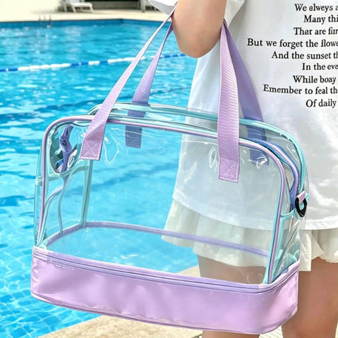 Dry Wet Separated Storage Bag For Gym And Beach Gear With Separate Dry And Wet Compartments, Waterproof Pocket shown poolside