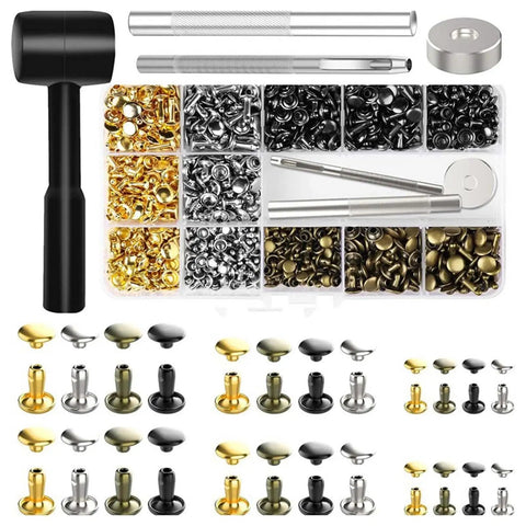 480 Piece Snap Button Fastener Kit For Leather Clothing And Crafts With Stainless Steel Caps Posts Screws And Installer Tools Pro Grade Easy Press Set For Bags Hats Belts DIY Repair, snap tool and assorted colors