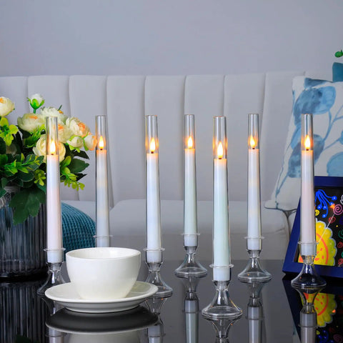 Battery Operated LED Flameless Candles With Timer, Outdoor Waterproof Candles in 3x4 3x5 3x6 Inch Sizes, 9 Pack displayed indoors