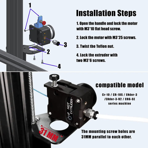 Installation steps for Ultra Lightweight Hgt Extruder With Nema14 36mm on Ender 3 V2 Pro 5 Plus CR10 3D printers