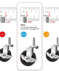 Beefy 2 Inch Swivel Casters Set Of Four With Mirror Finish Chrome Plating And 3/8 Inch 35mm Threaded Stem Quiet Locking Wheels For Trolleys Carts And Industrial Racks In Gray size comparison chart.