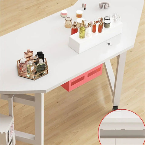 Top Tier Gaming Workspace And Home Office Computer Desk With A Spacious White Desktop Pc Table showcasing beauty products and storage.