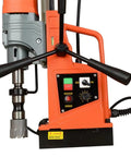Magnetic Drill Press With Variable Speed and Forward Reverse Tapping Core Drilling Tool for Industrial and Home Improvement showing motor and controls.
