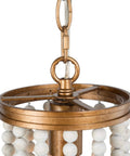 Close-up of Beaded Chandelier Farmhouse Pendant Light With Antique Gold Finish And White Wood Beads For Dining Room Foyer Bedroom Or Kitchen 6 Inch Diameter Boho Chic Warm Glow For Cozy Modern Rustic Spaces