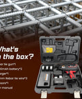 Open kit of Automatic Rebar Tying Tool With 21 Gauge Tie Wire, showing components against rebar background.