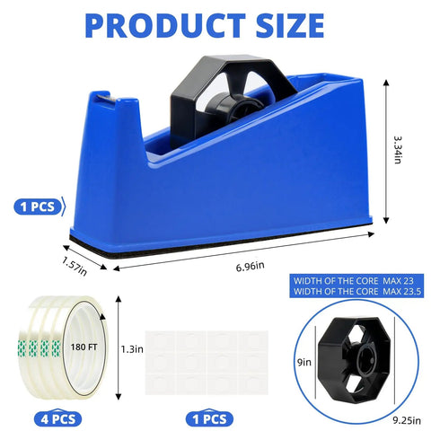 2-In-1 Heat Tape Dispenser For Sublimation And Regular Tape One-Handed Blue Desk Holder dimensions and components
