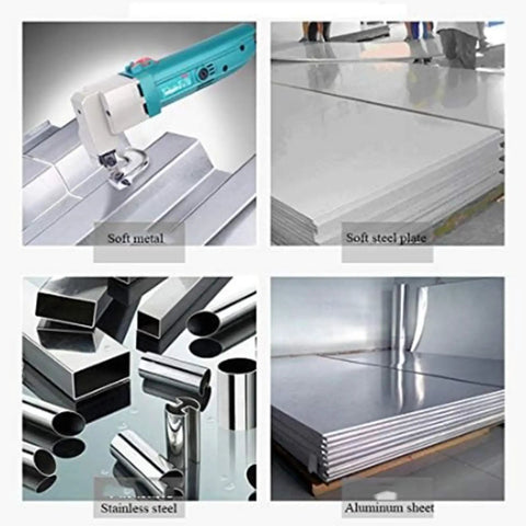 Acivirdde Electric Shears Handheld Metal Sheet Cutter With Stainless Steel Blades cutting through soft metal sheets.