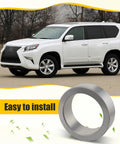 Rear Axle Bearing Retainer Inner For Toyota 4Runner 2003 To 2022 FJ Cruiser 2007 To 2014 Tacoma 2005 To 2022 Lexus GX460 2010 To 2022 GX470 2003 To 2009 Replacement 42423 60050 4242360050 Stainless Steel Beefed Up Durable Upgrade, shown next to a white SUV.
