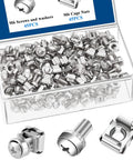 Heavy Duty M6 X 16Mm Rack Mount Screws And Cage Nuts, 45 Piece Solid Hardware Kit For Server Cabinets And Router Shelves, Square Hole Fasteners, No Sweat Rack Install, Silver in a transparent box with screws and nuts.