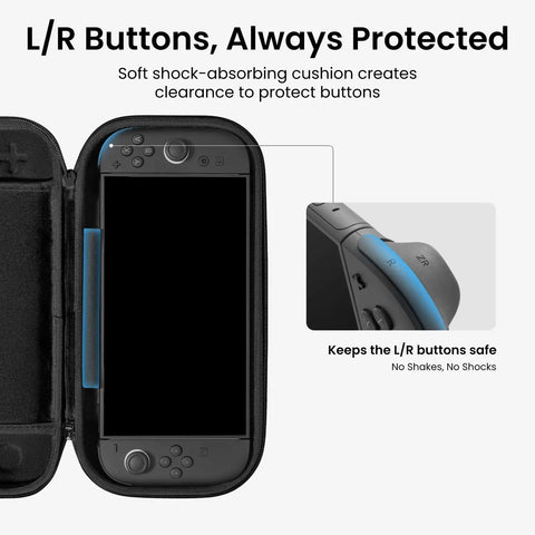 Must-Have Slim Carrying Case For Nintendo Switch 2 Model 2025 showing shock-absorbing section for L/R button protection