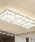 Crystal Rectangle Ceiling Light Fixture Flush Mount LED, Modern Hallway Kitchen Bathroom Bedroom Lighting, Dimmable 18W 4000K