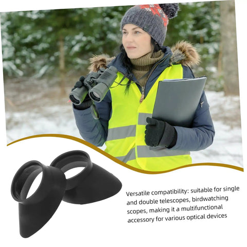 Two Pack Eyepiece Covers Soft Rubber Lens Protectors for outdoor birdwatching with binoculars in snowy forest