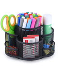 360 Degree Desk Pen Holder With Seven Compartments Floral Design Black Finish Rotating Cup Organizer